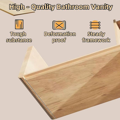 40IN Wall Mounted Bathroom Vanity Set - Wood Bathroom Vanities has Tissue Hole Design | Includes Smart Defogging Mirror Cabinet & Time Display, Rounded Corners, Glass Cabinet Doors (Style B)