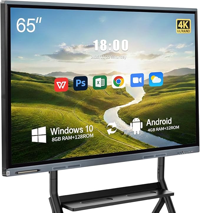 Smart Board 65 Inch Whiteboard Smartboard Interactive Whiteboard, Digital Smart White Board Support Dual System Smartboard for Office Home Business(Wall Mount Included)