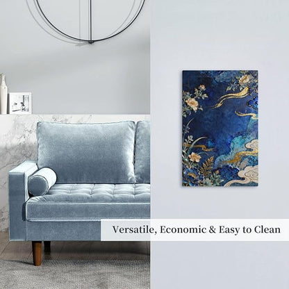 Decorative Light Switch Cover Plate Blue White Flower Gold Line Cloud 1 Gang No Device Single Blank Outlet Covers Wall Plates for Electrical Outlets Faceplate for Bedroom Home Decor