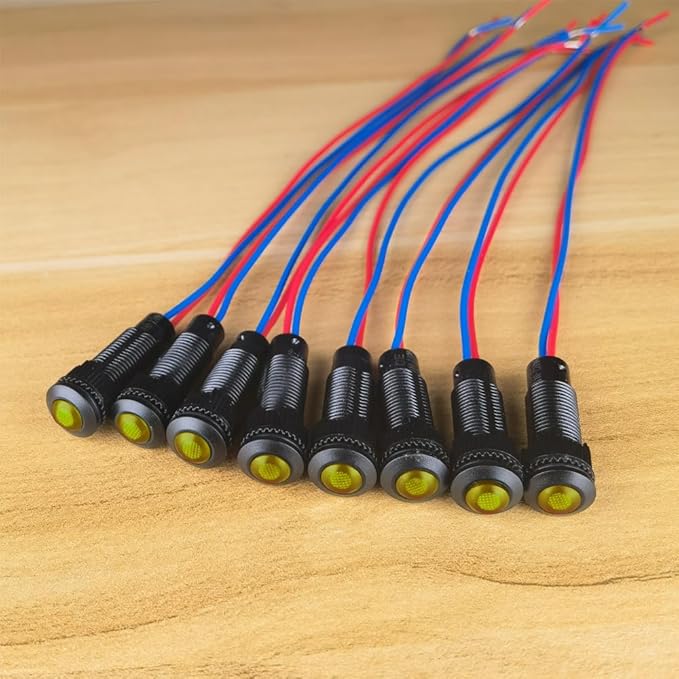 8pcs Yellow Indicator Pilot Light 110VAC Mounting Hole Size 8mm(Flame Retardant Plastic Shell)