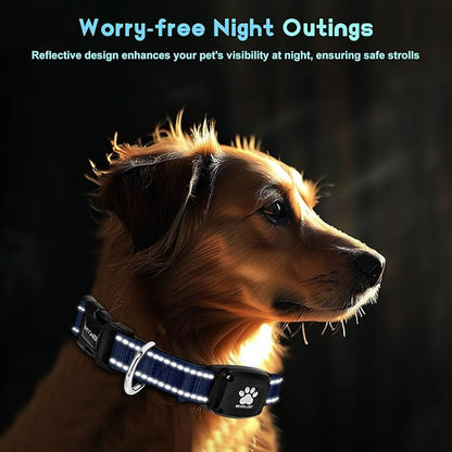 GPS Dog Collar Tracker 2-in-1,Reflective Waterproof Pet Collar,iOS-Only,No Monthly Fees,Unlimited Range,Ideal for Dog Tracking pet Tracker,for Small Dogs(S (12.6"-16.5" Width:0.78"), Blue)