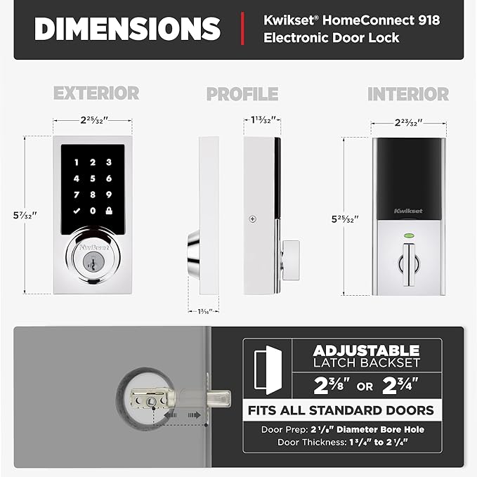 Kwikset HomeConnect 918 Contemporary Z-Wave Long Range Enabled Touchscreen Lock Works with Ring Alarm, Samsung SmartThings Hub Required, Sold Separately in Polished Chrome