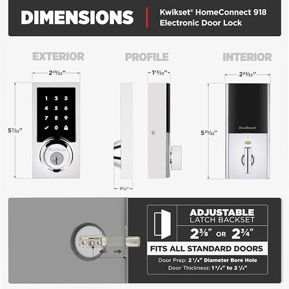 Kwikset HomeConnect 918 Contemporary Z-Wave Long Range Enabled Touchscreen Lock Works with Ring Alarm, Samsung SmartThings Hub Required, Sold Separately in Polished Chrome