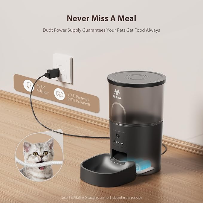 IMIPAW 5L Automatic Cat Feeder with Camera, 1080P HD AI Pet Recognition Recording, 5G WiFi APP Remote Control, Timed Programmable Food Dispenser, Two-Way Audio, Night Vision Function with Desiccant