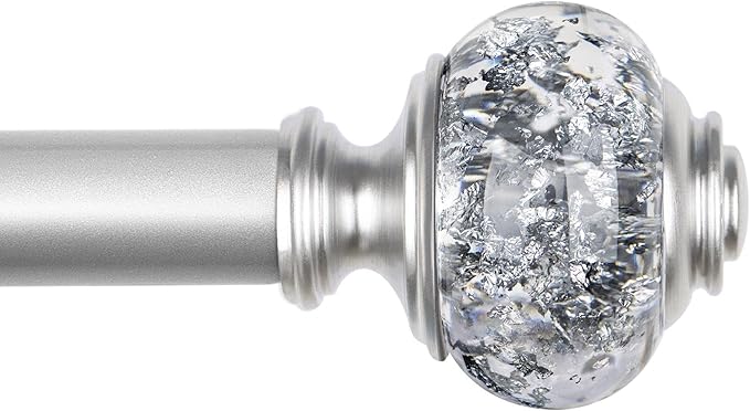 1 Inch Curtain Rods 36 to 72 Inches(3 to 6 ft) Telescoping Single Drapery Rod, USFOOK Silver Curtain Rods for Windows 24 to 68 Inches with Translucent Finials
