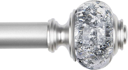 1 Inch Curtain Rods 72 to 144 Inches (6 to 12 ft) Telescoping Single Drapery Rod, USFOOK Heavy Duty Curtain Rods for Windows with Silver Decorative Translucent Finials