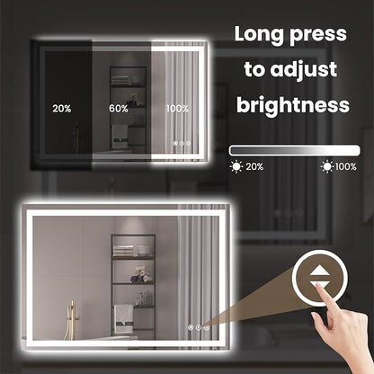 40"X28" LED Bathroom Mirror with Front Lights and Backlit, Anti-Fog, Dimmable, Shatter-Proof Tempered Glass, Lighted Bathroom Vanity Mirror for Wall with 3 Colors, Memory Function