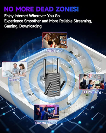 2026 WiFi 6 Extender Signal Booster, Longest Range up to 19980 sq.ft for Home, AX3000 Dual Band WiFi Repeater, Wireless Internet Extender with Gigabit Ethernet Port, 10X Faster Access Point, Onemesh
