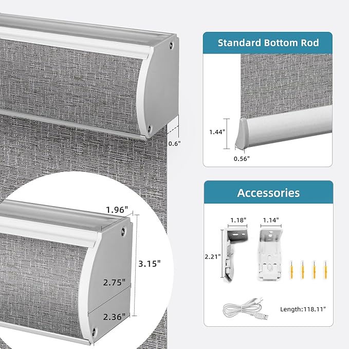 SmartWings Motorized Light Filtering Shades, Work with Matter Thread Homekit Z-Wave Alexa Google, 70% Blackout Shades Translucent, Cordless Blinds with Remote Control Rechargeable, Safari Midnight