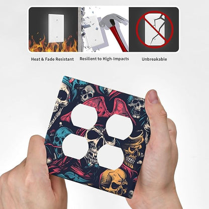 Outlet Covers Pirate Colourful Skeleton Red Hat 2 Gang Double Duplex Decorative Light Switch Covers Electrical Wallplates Socket Faceplate For Farmhouse Cabin Decor