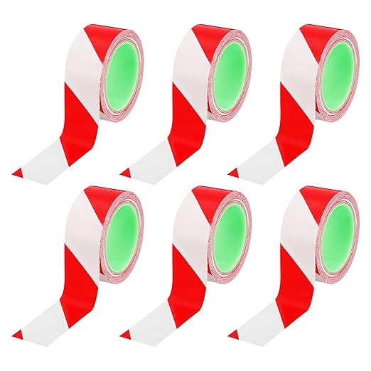 PATIKIL Floor Marking Tape 2 Inch x 110 Ft, 6 Pcs Self-Adhesive Warning Safety Tape Caution Stripe for Walls Floors Pipes Equipment Outdoor, Red/White