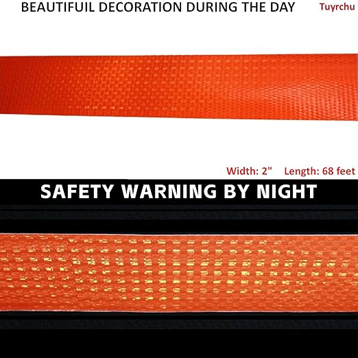 Orange Reflective Tape Outdoor Waterproof 2 inch, High Visibility Warning Industrial Marking Tape, Safety Stickers (68 feet)