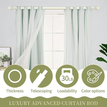 White Farmhouse Curtain Rods for Windows:18-60" Heavy Duty Adjustable Curtain Rod for Bedroom Living Room,Boho Decorative Rustic Drapery Rods with Vintage Coastal Texture Finials,Antique White