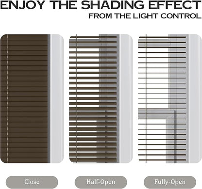 Motorized Cordless Aluminum Blinds with Remote, Automatic Room Darkening Horizontal Blinds for Indoor Windows, Light Adjustment Waterproof Blinds, Customized for Home Office, Brown