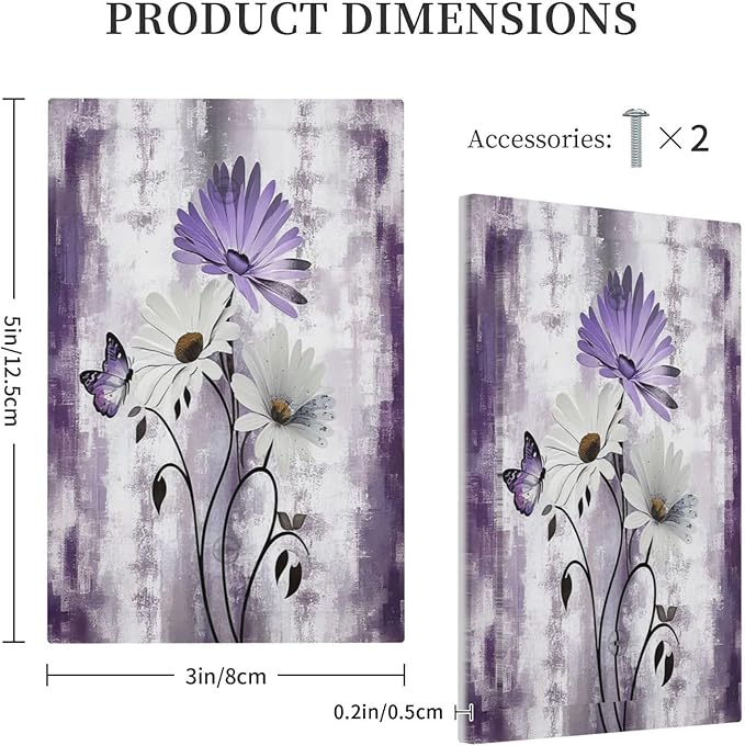 Purple Daisy White Floral Butterfly Flowers 1-Gang No Device Blank Wallplate Electrical Light Switch Covers Decorative Receptacle Face Plate Cover for Bathroom 5 X 3 IN