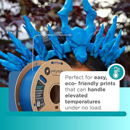 Polymaker HT-PLA Filament 1.75mm Blue, High Temp PLA for 3D Printing, Heat Stable Up to 150°C, Easy to Print, Works with Most FDM Printers, 1kg Spool