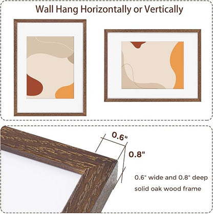 12x16 Picture Frames, Solid Oak Wood 12"x16" Picture Frame - Tempered Real Glass, 12x16 Frame Matted to 8.5x11, 12 x 16 Photo Frames for Wall, Rustic Wall Gallery Frame (Walnut Color, 3 Pack)