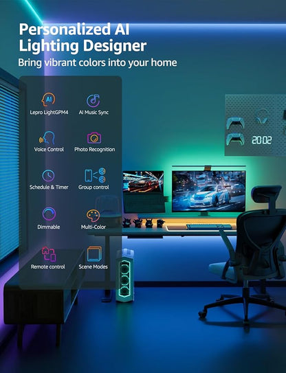 Lepro SE1 AI Smart LED Strip Lights - 32.8ft RGB Color Changing Light Strips with APP Control, AI Generated Lighting, Music Sync, 2.4GHz Wi-Fi & Bluetooth LED Lights for Home Decor (No Remote)
