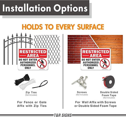 Restricted Area Do Not Enter Authorized Personnel Only Sign - 2 Pack - 10 x 7 Inches Rust Free .040 Aluminum - UV Protected, Waterproof, Weatherproof and Fade Resistant - 4 Pre-drilled Holes