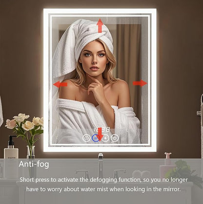 24 x 32 Inch Large Bathroom Mirror with Lights for Wall Big Anti-Fog Led Lighted Wall-Mounted Vanity Mirrors Dimmable Back-lit Makeup Mirror (24" x 32")