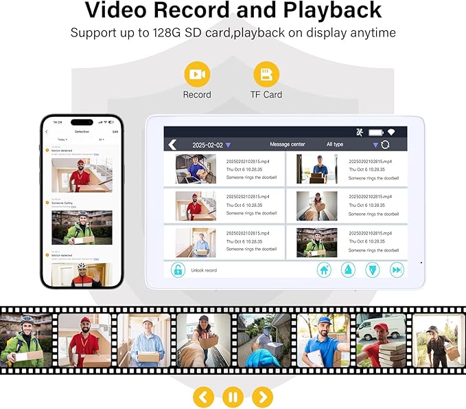 Wireless Video Doorbell Intercom System, Smart Doorbell Camera with Monitor, 1080P WiFi Video Door Phone with 8" Touch Screen, Motion Detection, Night Vision, No Monthly Fees, Tuya APP