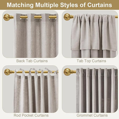 Gold Curtain Rods for Windows 28 to 48 Inch 7/8" Diamete Heavy Duty Adjustable Window Curtain Rod with Decorative Finials for Farmhouse Bedroom Living Room Kitchen Outdoor