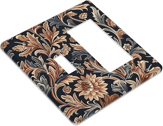 Outlet Covers Vintage Grey Plant Leaves Brown Flowers 1 Toggle 1 Rocker Combination Decorative Wall Plate Electrical Switch Plates Light Switch Cover Plate for Bedroom Home Decor
