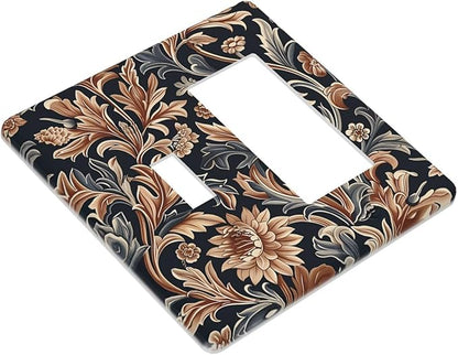 Outlet Covers Vintage Grey Plant Leaves Brown Flowers 1 Toggle 1 Rocker Combination Decorative Wall Plate Electrical Switch Plates Light Switch Cover Plate for Bedroom Home Decor