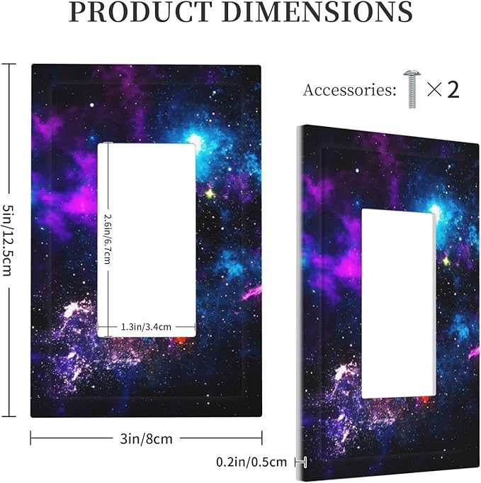 Outer Space Colorful Starry Sky Galaxy Planet Decorative Outlet Covers 1 Gang Single Rocker Light Switch Cover Plate Wall Plates GFCI Faceplate for Bed Room Living Room Decor
