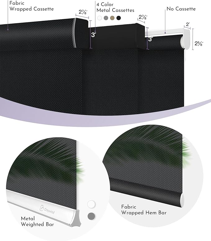 Graywind Motorized Solar Shades Compatible with Alexa Google Hardwired WiFi Smart Light Filtering Blind Remote Control Automated Blinds Electric Window Shade, Custom Size (5% Openness Black)
