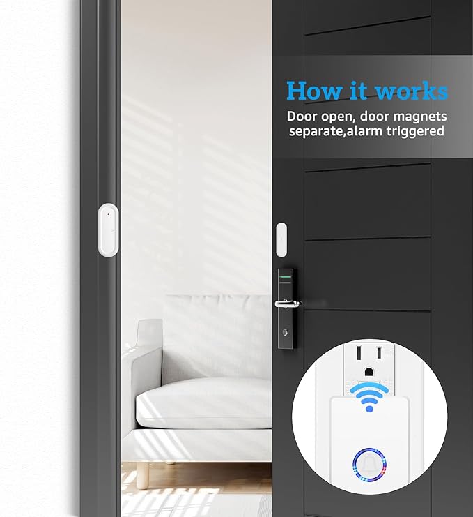 Greencycle Door Chime, Wireless Door Open Contact Sensor Alarm,Plug-in Doorbell, 1300 FT Range, 48 Chimes, 5 Volume Levels, Alert for Business/Store/Home/Office When Entering, LED Night Light