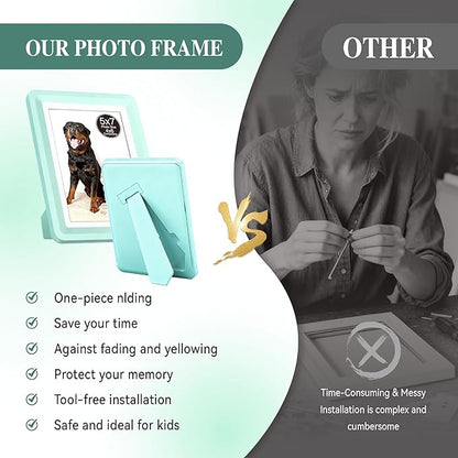 Green 5x7 Picture Frame with Acrylic Front 10 Pack, ABS Frame for 5x7 or 4x11 Photos, Shatterproof UV-Resistant Tabletop Photo Frame, Vertical/Horizontal Display for Home Décor