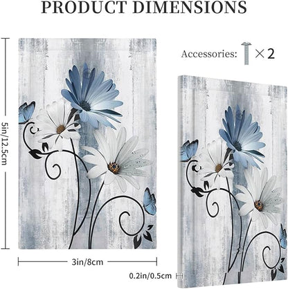 Decorative Light Switch Cover Plate Rustic Blue White Daisy Ink Flower 1 Gang No Device Single Blank Outlet Covers Wall Plates for Electrical Outlets Faceplate for Bedroom Home Decor
