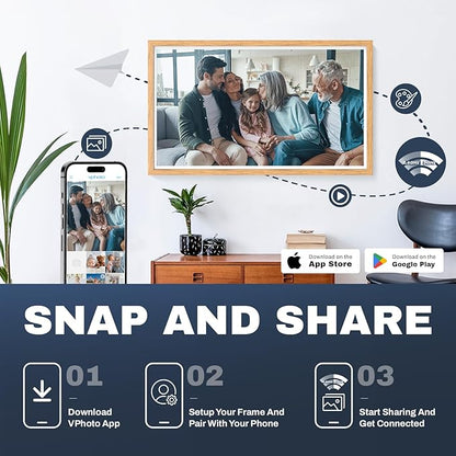 32 Inch FHD Extra Large Digital Picture Frame Touchscreen, 64GB FHD IPS WiFi Digital Photo Frame Remote, Share Photo/Video via Apps, Email, Auto-Rotate,Wood Pattern