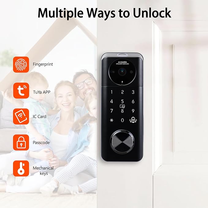 Video Smart Lock with Camera, 5 in 1 Keyless Entry Door Lock with App Control, Built-in WiFi Camera Deadbolt Lock for Front Door, Video Calling (Matte Black)
