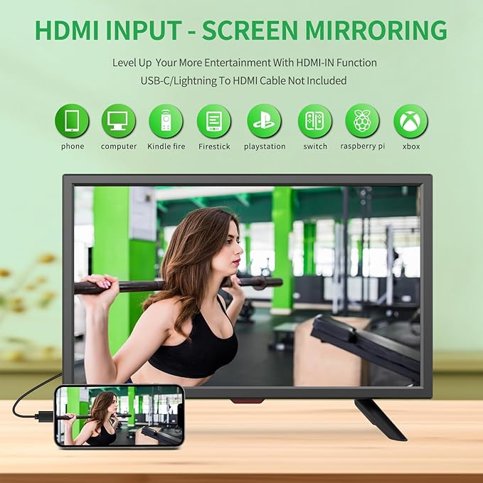 TV 20 inch,Full Viewing Angles 1080P HD,Small Kitchen Wall-Mounted Digital TV-HDMI/USB Ports-Dual Power DC-12V& AC Adapter Inputs for Your Caravan & Bedroom