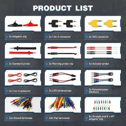 110PCS Automotive Circuit Test Lead Kit, Multimeter Leads Kit,Multi Function Auto Diagnostic Tools with Power Back Probes Test Lead Set Wire Connectors Set with Black Carrying Case,Alligator Clips