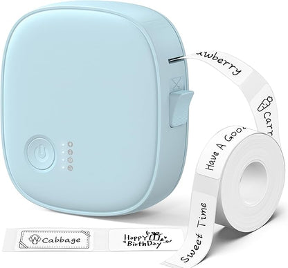 Mini Label Maker Machine with Tape – Portable Bluetooth Mini Label Printer, Wireless Thermal Label Maker, Waterproof & Rechargeable, Built-in Cutter, for Home, Office, School, Kitchen – Blue