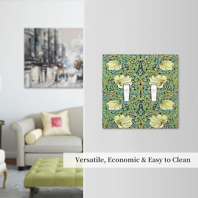 Decorative Switch Plates William Morris Vintage Floral Yellow Flowers Green Leaf 2 Gang Double Toggle Outlet Light Switch Cover Wall Plate Electrical Faceplate for Bedroom living Room Decor