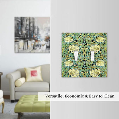 Decorative Switch Plates William Morris Vintage Floral Yellow Flowers Green Leaf 2 Gang Double Toggle Outlet Light Switch Cover Wall Plate Electrical Faceplate for Bedroom living Room Decor