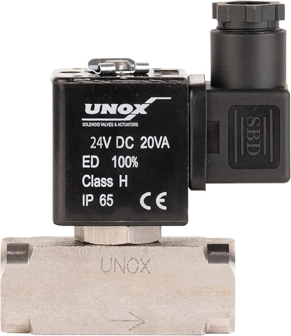 UNOX 3/4" NPT Electric Solenoid Valve 24V DC, Stainless Steel AISI316 Control Valve Normally Closed - 0-232 PSI Multi-Purpose Reliable Control Valve for Water, Air, and Gas - Solenoid Valves