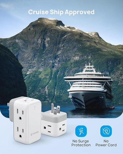 TROND Wall Outlet Extender 2 Pack - Multi Plug Splitter with Rotating Plug, 6 AC Power Adapter, Cruise Essentials, Small Outlet Extension for Travel Office Home Dorm Room