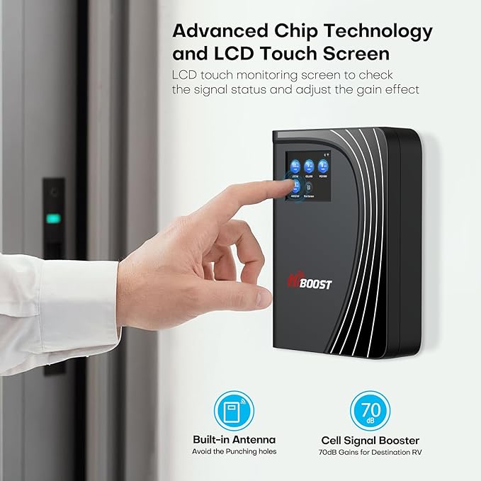 Cell Phone Booster for Home Office, Cover to 8,000 Sq Ft Signal Booster 4G LTE Compatible 5G with LCD Touch Screen 70dB Gain for All U.S. Carriers Verizon, AT&T, T-Mobile, App Support, FCC Approved