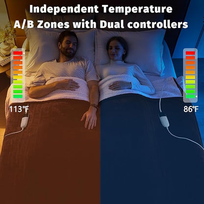 Heated Electric Blanket Queen Size - 84" x 90" Heating Blanket with Dual Control, 10 Heating Levels & 8 Hours Auto Off, Soft Warm Flannel Blanket, Christmas Birthday Gifts for Senior Grandma