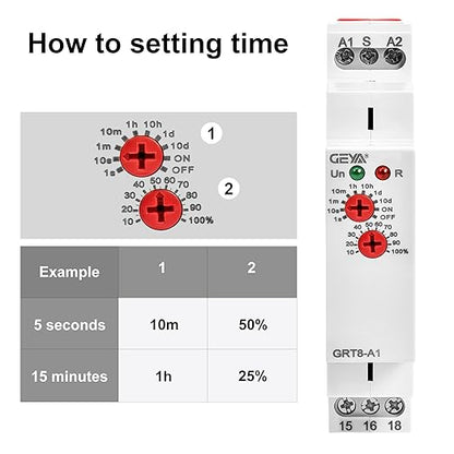GEYA Delay On Single Function Time Relay 1 Output 16A Electronic Adjustable Power ON Timer Delay Relay Rail Modular(GRT8-A1,AC/DC12V-240V)
