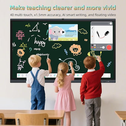86" Smart Board Google EDLA-Certified 4K Interactive Whiteboard SmartBoard for Classroom & Office, Android 14 & Windows 11 Pro 8G RAM+256G ROM Touchscreen with 13MP AI Camera 40-Points Wall Mount