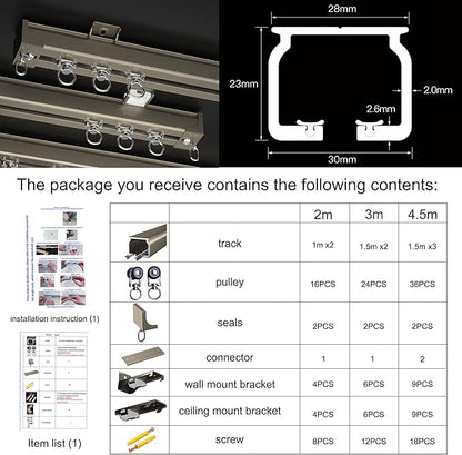 Curtain Track, Ceiling Mounted Curtain Rail for Curtains, Drapes, and Room Dividers, Sliding Curtain Rail for Living room (champagne, 3m)
