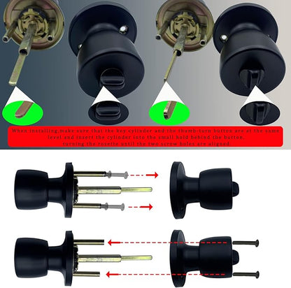 JO.KO Door Knob with Lock and Keyed, Round Ball Lock Interior/Exterior Door Knob for Bedroom Or Bathroom/Entry Door Handle (Matte Black 3Pack)