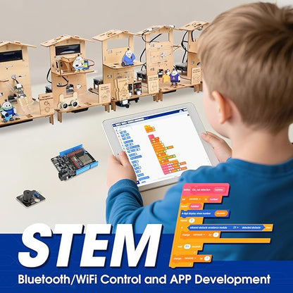 5-in-1 ESP32 STEM Kits for Kids Age 8-12, Wooden 3D Puzzle Toys Smart Home School Educational Science Building Kit for Students, Engineering Model Kits Birthday Gift Craft for Teen Boys Girls