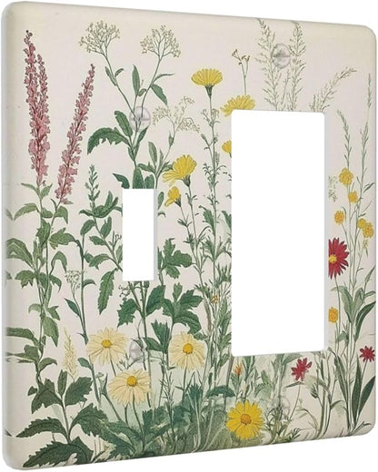 Rustic Wildflower Green Plants Daisy Floral Outlet Covers 1 Toggle 1 Rocker Combination Decorative Wall Plate Electrical Switch Plates Light Switch Cover Plate For Farmhouse Bed Room Decor